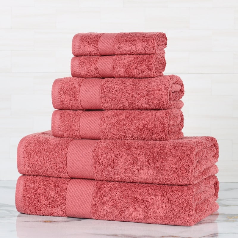 Superior Luxury Solid Highly Absorbent Egyptian Cotton 6 Piece Bath, Face, and Hand Towel Set