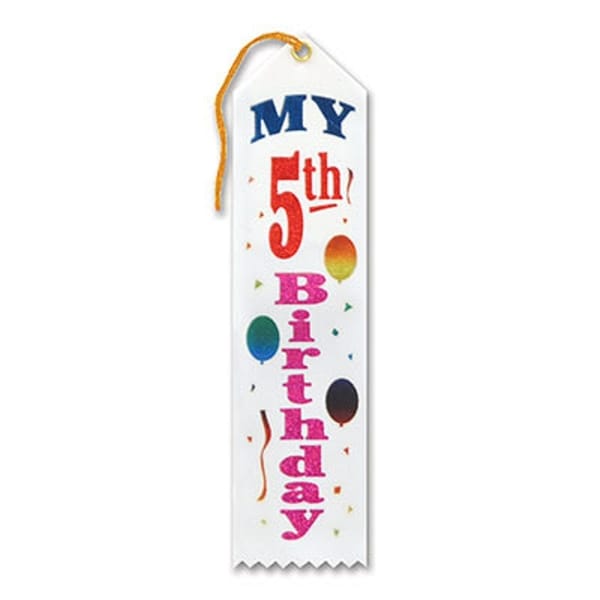 Pack of 6 White "My 5th Birthday Award" School Award Ribbon Bookmarks 8" - N/A