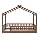 preview thumbnail 25 of 35, Twin Size House Platform Bed Frame with Roof and Fence, Wood Floor Bed Frame with Safety Guardrail for Kids Toddlers Teens