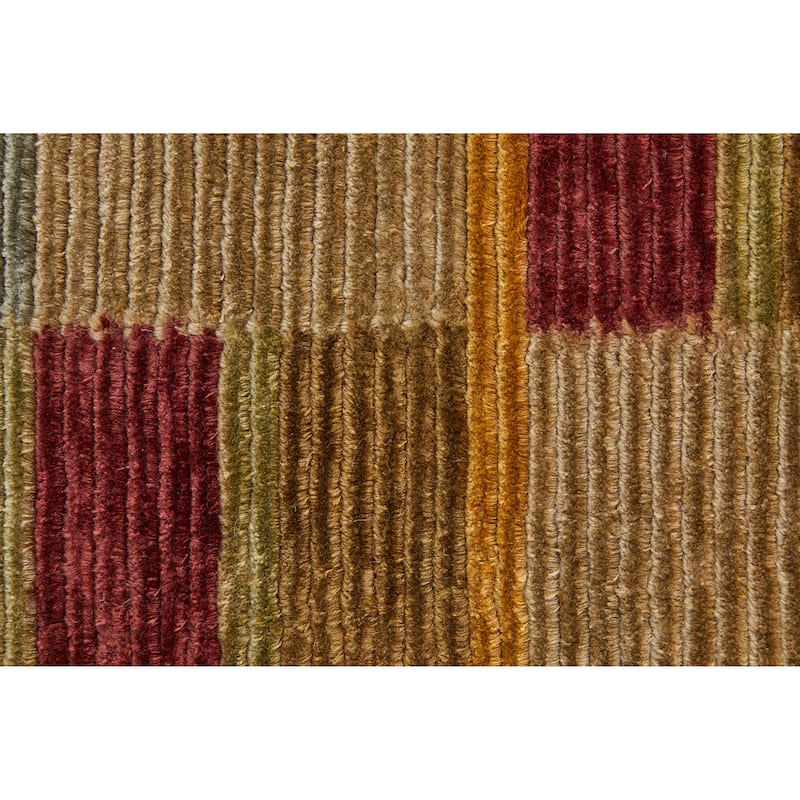 Keystone Hand Knot Striped Rug, Dark Red/Gold, Area Rug