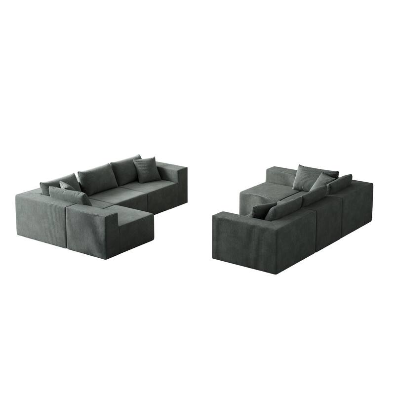 Modern Modular L Shaped Sectional Sofa with Corduroy Upholstery for Living Rooms or Apartments, No-Assembly