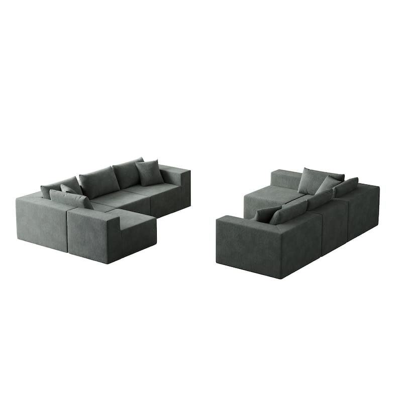 Roomfitters 188" Minimalist Corduroy Modular L-Shaped Sectional Sofa, Free Combination Floor Couch with Pillows