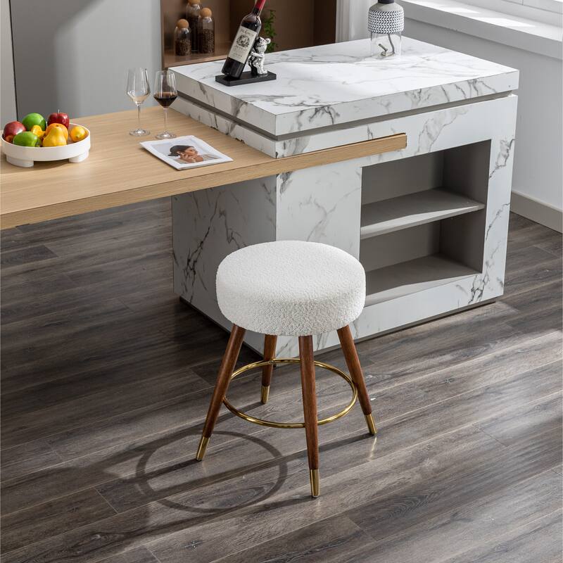 Boucle Upholstered Counter Height Stool with 360° Swivel - Mid-Century Modern Design