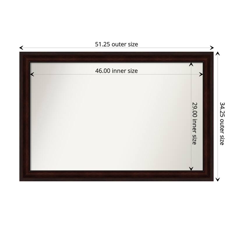 Coffee Bean Brown Framed Non-Beveled Custom Wall Mirror, Bathroom Vanity Mirror - Outer Size: 51.25 x 34.25