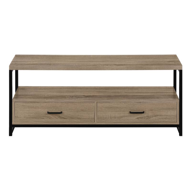 Modern 48-Inch TV Stand with Storage Drawers, Black Laminate & Metal Frame for Contemporary Home Decor