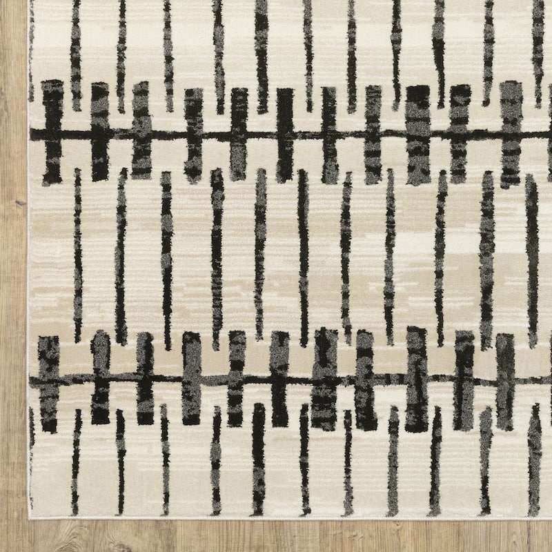 Style Haven Ripley Geometric Lines Beige/ Black Mixed Pile Area Rug