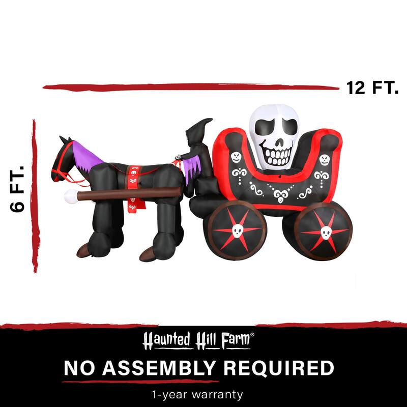 Haunted Hill Farm 6-Ft.Tall Pre-Lit Inflatable Skull Carriage