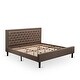 preview thumbnail 24 of 28, 3 Pc Bed Set - Bed Frame with Brown Linen Fabric Padded - Button Tufted Headboard - 2 Wooden Nightstand (Bed Size Options)