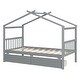 preview thumbnail 60 of 72, Creativity House Bed Twin Size Frame with 2 Wood Drawers for Boys Girls, Wood Platform Bed with Roof No Box Spring Needed