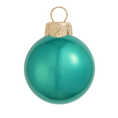 Large Pearl Finish Glass Christmas Ball Ornaments - 6" (150mm) - Turquoise Green -2ct