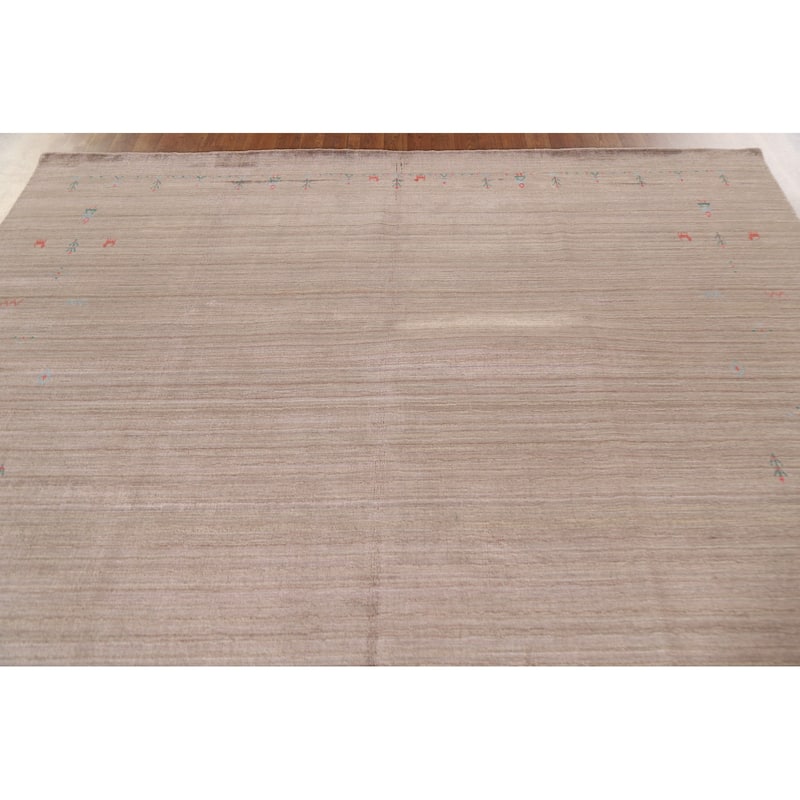 Modern Gabbeh Rug Hand-Knotted Tribal Wool Carpet - 7'11"x 9'7"