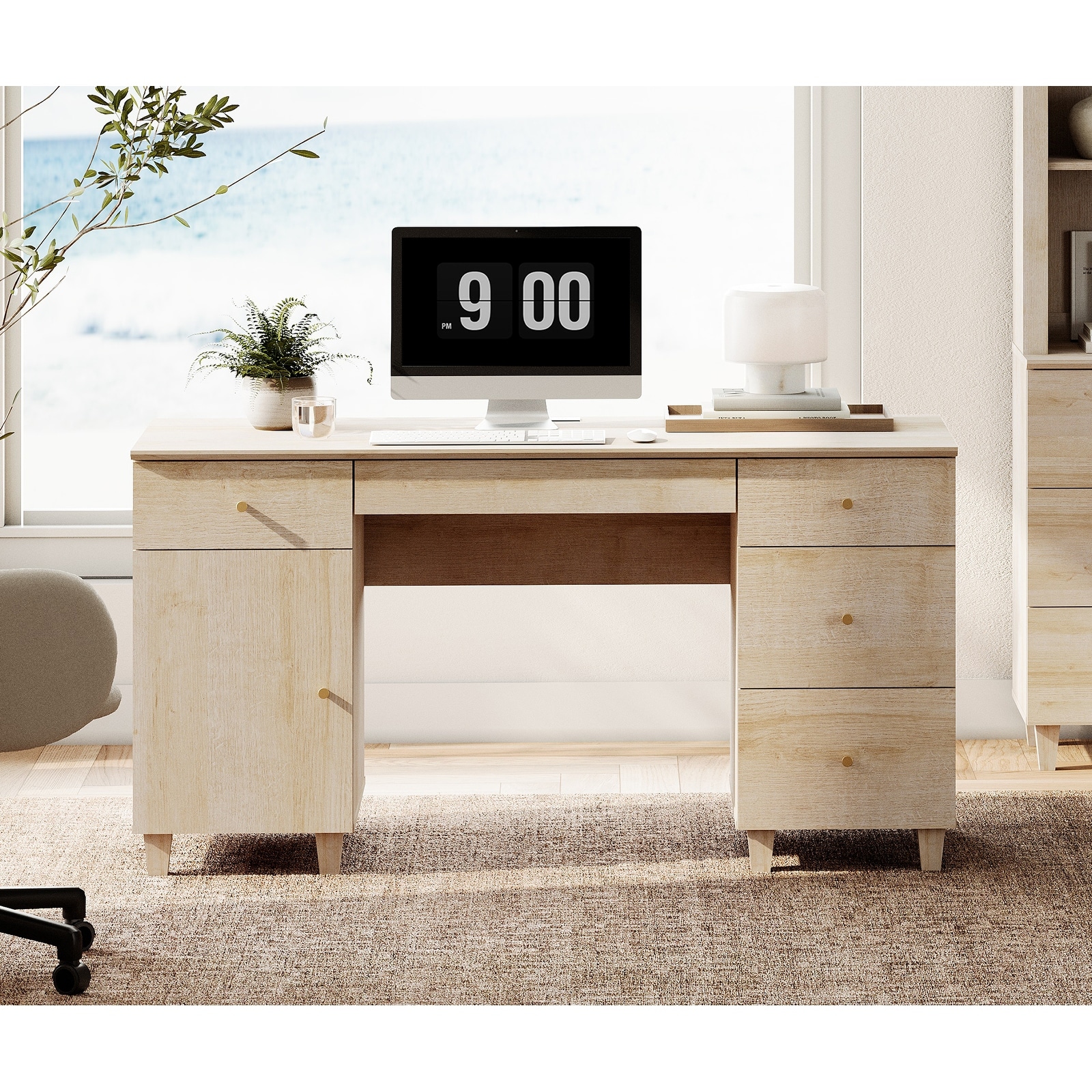 WAMPAT 58" Executive Desk with 5 Drawers & 1 Storage Cabinet