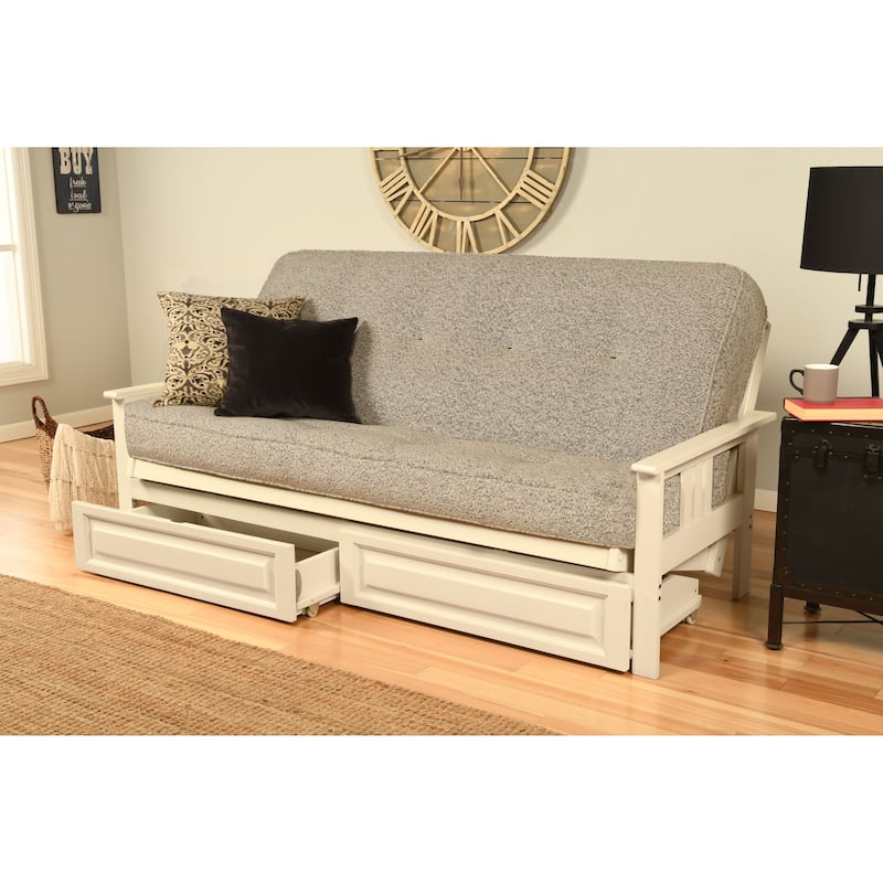 Somette Beli Mont Antique White Full-size Storage Futon Set with Mattress - Canton Gray