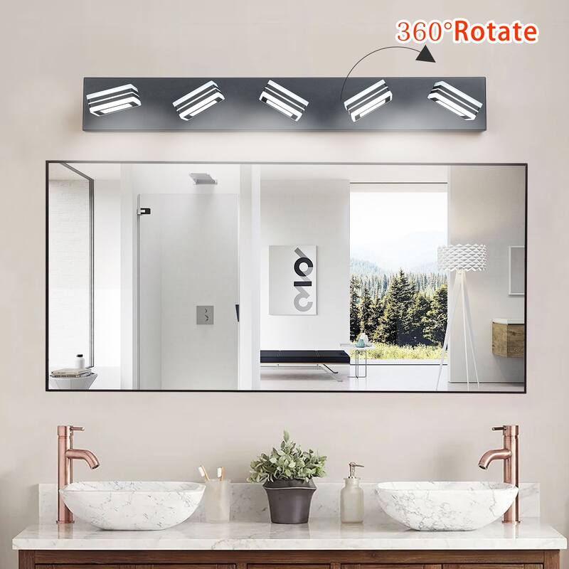32" Modern 5-Light LED Vanity Light, Square Acrylic Lampshades Wall Mount Fixture for Bathroom, Mirror Lighting