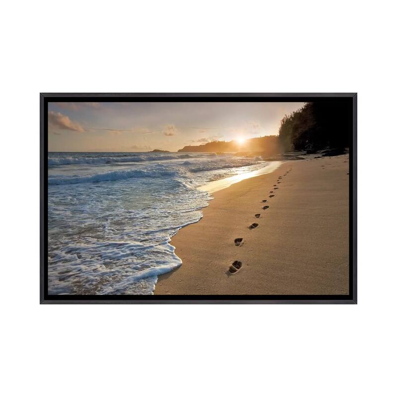 iCanvas "Footprints On The Sand" by Dennis Frates Framed - Ebony - 18x26