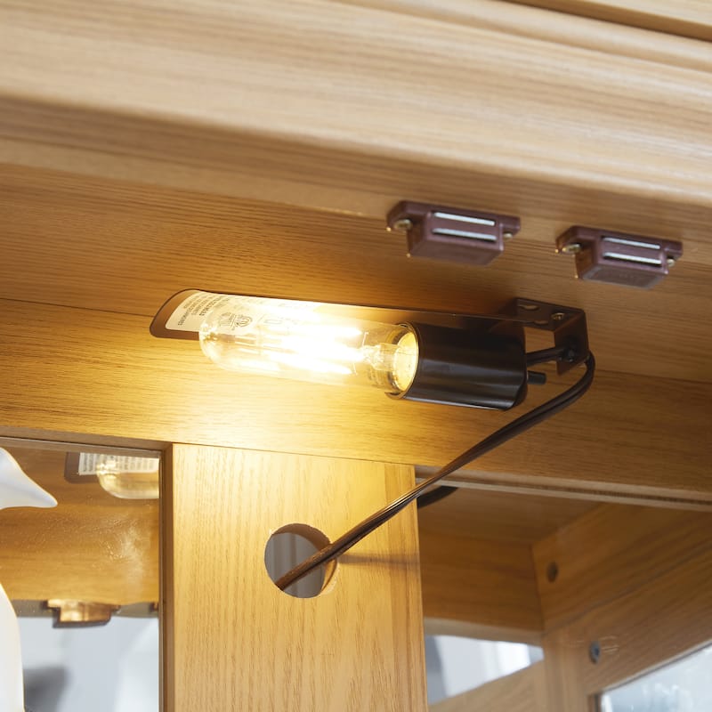 Lighted Glass Curio Display Cabinet,Glass Storage Cabinet Wood Frame Toy Display, Pantry light bulb included