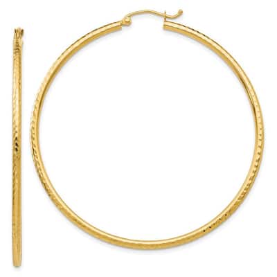 Curata 10k Yellow Gold Sparkle Cut Round Tube Hoop Earrings - 55mm