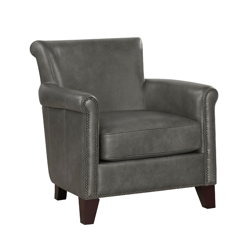 Tria Sofa Accent Chair, Gray Faux Leather, Nailhead Trims, 32 Inch