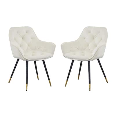 Alix 25 Inch Modern Dining Chair, Button Tufted, Set of 2, White, Black