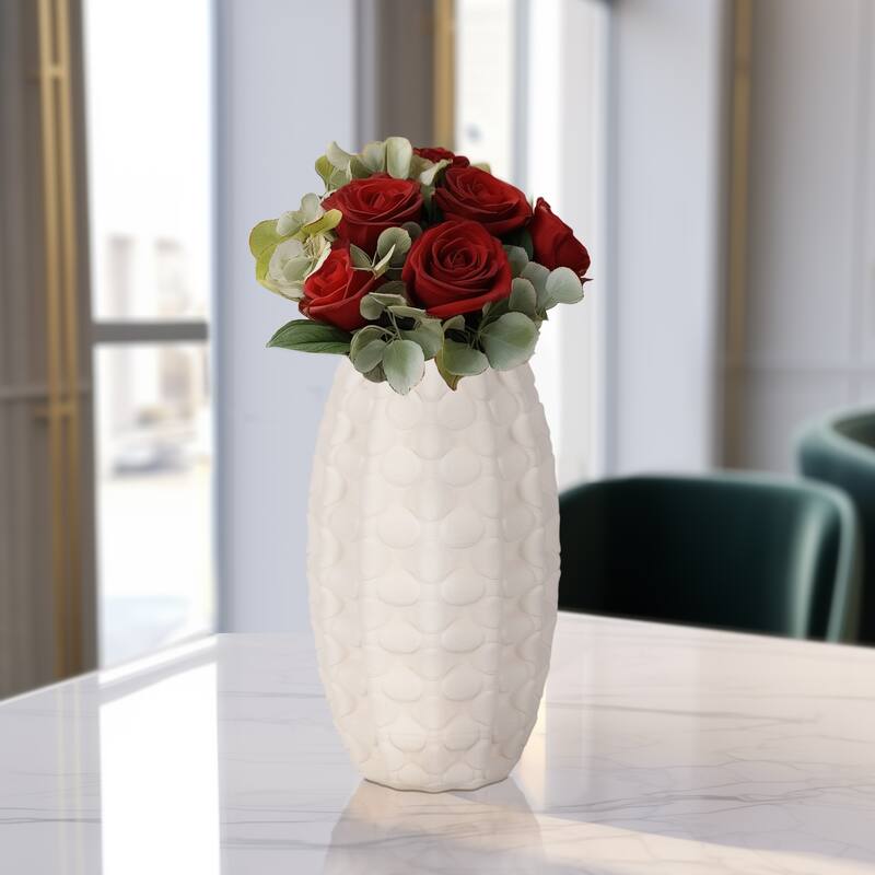 Sagebrook Home Alexander 3D Printed Vase, Ivory/Beige, Bud - 6" x 6" x 12"