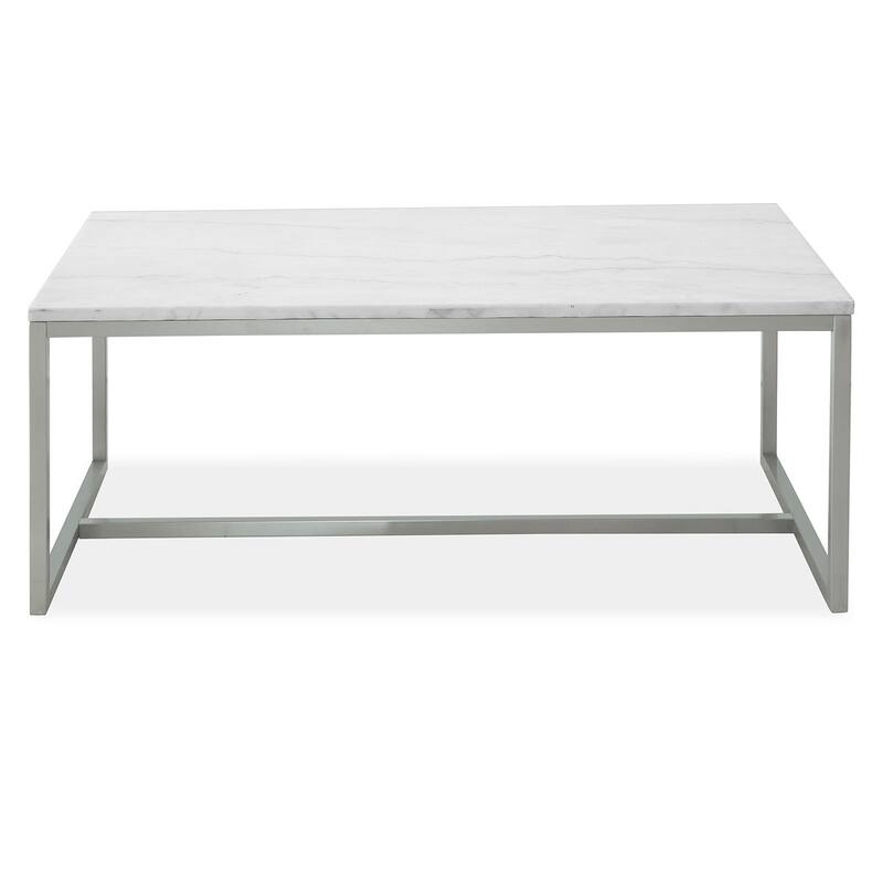 Magnussen Home Esme White Marble and Brushed Nickel Rectangular Cocktail Table - 46''W x 26''D x 18''H