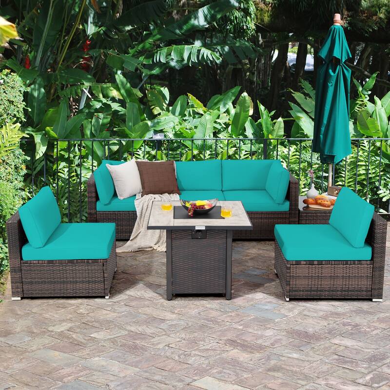 Costway 7PCS Patio Rattan Furniture Set 30'' Fire Pit Table Cover - See Details