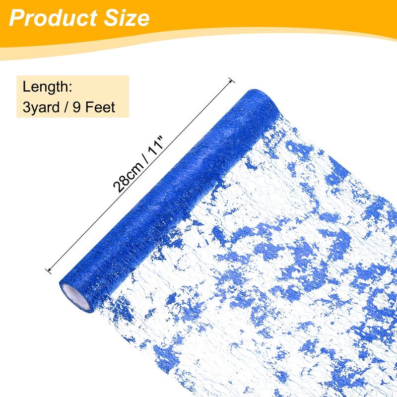 Table Runner, Sequin Gold Foil Thin Mesh Metallic Table Runner - Dark Blue - 9 Feet