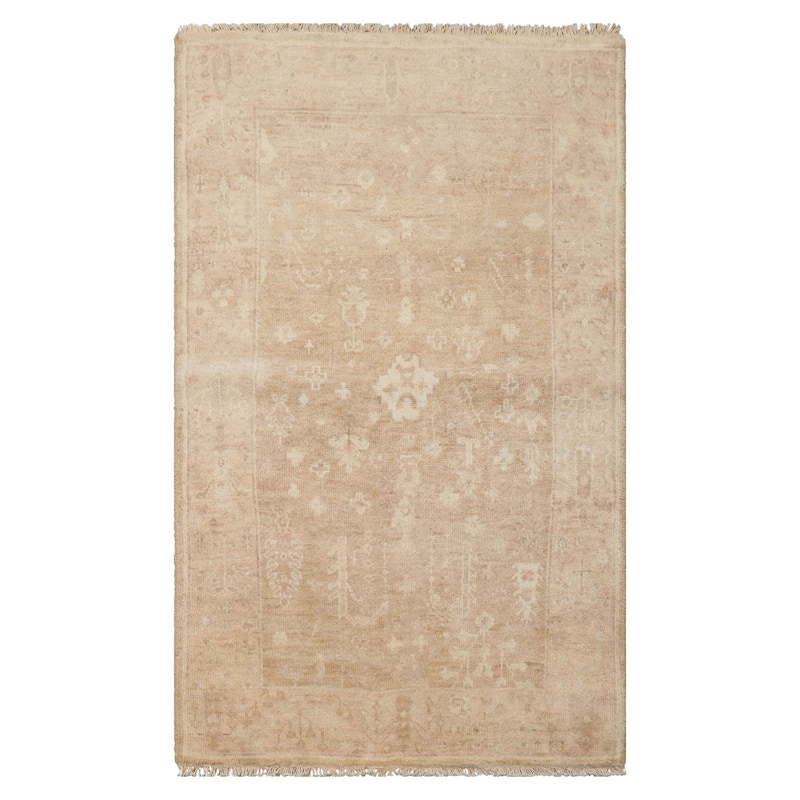 3'1"x4'11" Tan Hand Knotted Afghan Transitional Oushak Wool Rug - 3' 1'' x 4' 11'' - 3' 1'' x 4' 11'' - Tan - Rectangle
