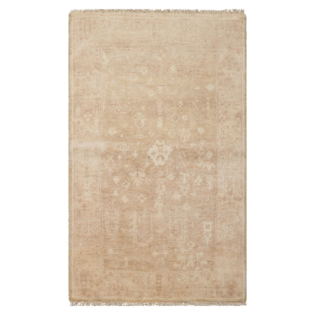 3'1"x4'11" Tan Hand Knotted Afghan Transitional Oushak Wool Rug - 3' 1'' x 4' 11''
