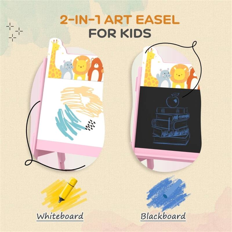 Children’s Art Easel 2-in-1 Pink MDF Board with Storage Boxes for Creative Playtime - 21.1" L x 19.3" W x 44.5" H