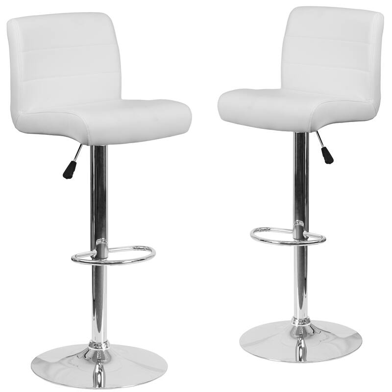 2 Pack Vinyl Adjustable Height Barstool with Rolled Seat and Chrome Base