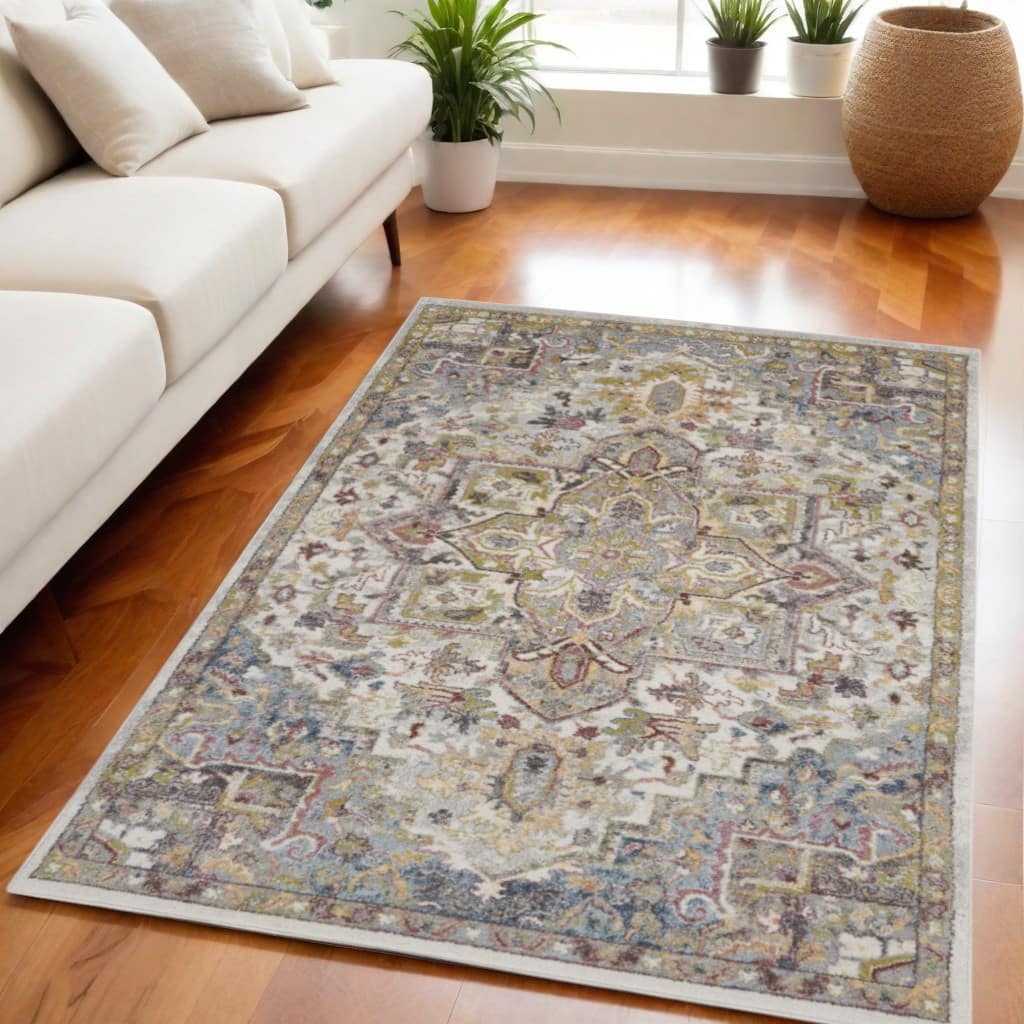 Cahow Power Loomed Floral Traditional Stain Resistant Area Rug By HomeRoots - 87' X '63' X '0.5