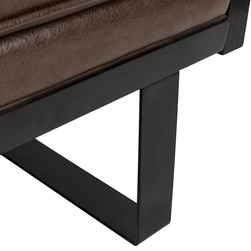 Faux Leather Sofa Couch with Iron Sled Legs, Dark Brown Loveseat Sofa with Two Square Upholstered Pillows, 2 Seater Settee
