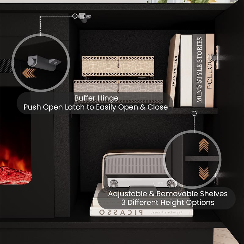 EROMMY 70" Fireplace TV Stand with 36" Electric Fireplace, Fluted Media Console for TVs up to 80", Black