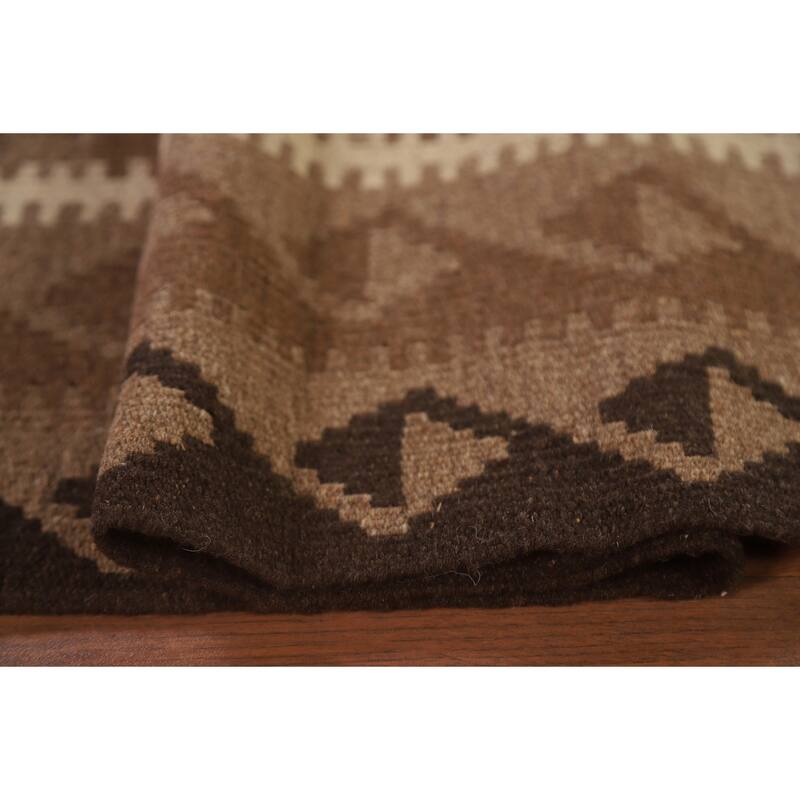 Hand Woven Oriental 100% Wool Carpet Southwestern Geometric Brown Kilim Area Rug - 10' 0'' X 6' 8''