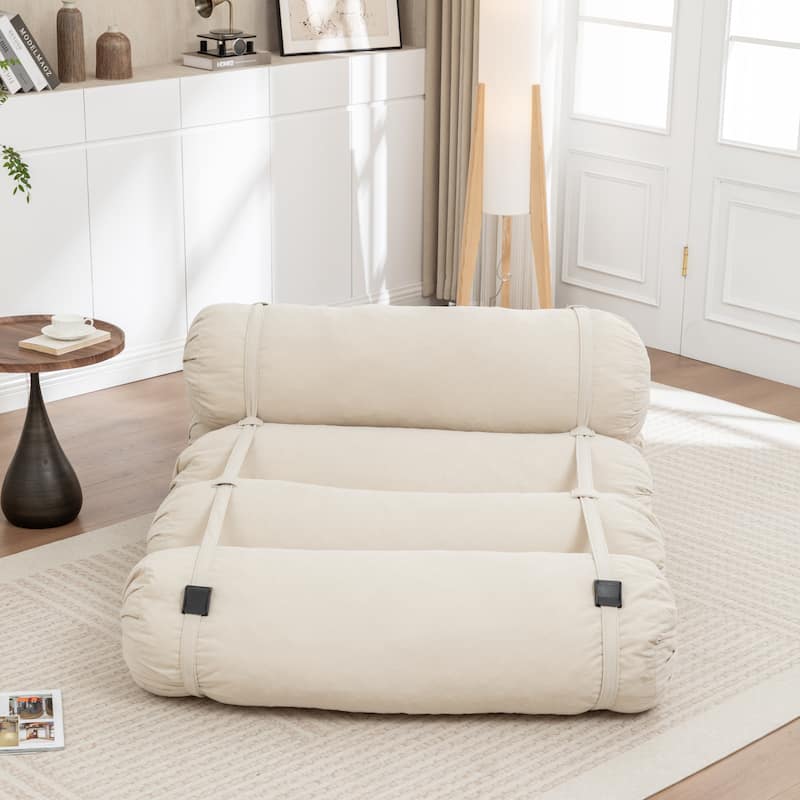 Versatile Lazy Sofa Corduroy Chaise Lounge Floor Couch Composed of 5 Cylindrical Pillows with Adjustable Straps