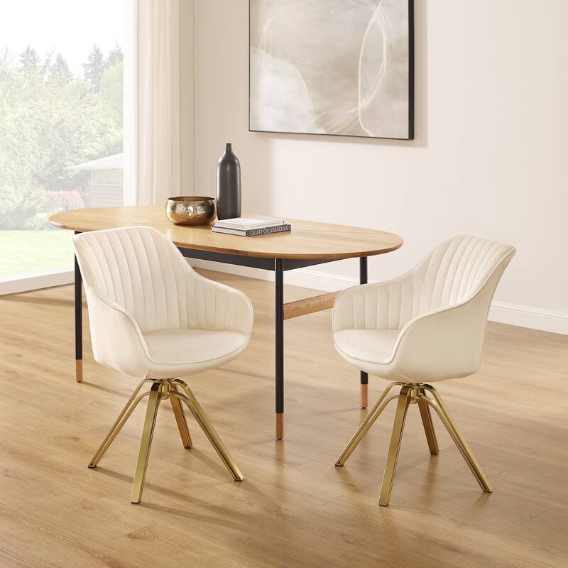 Art Leon Set of 2 Velvet Swivel Dining Chair with Golden Legs