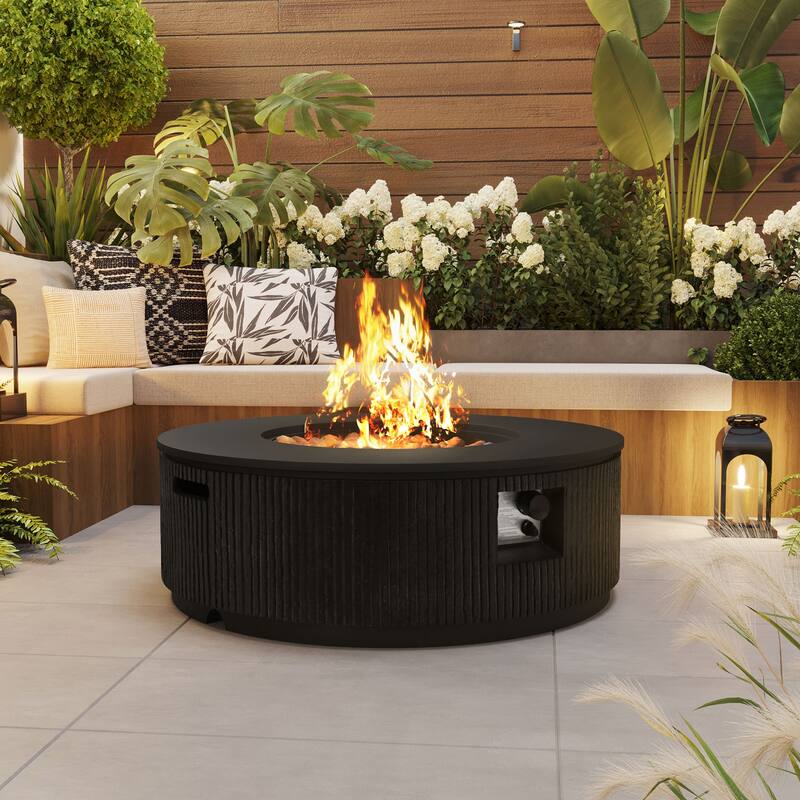 38.19" Propane Outdoor Fire Pit with Vertical Stripe Design, 50000 BTU Round Fire Pit Table with Steel Burner, Flame Control - Black