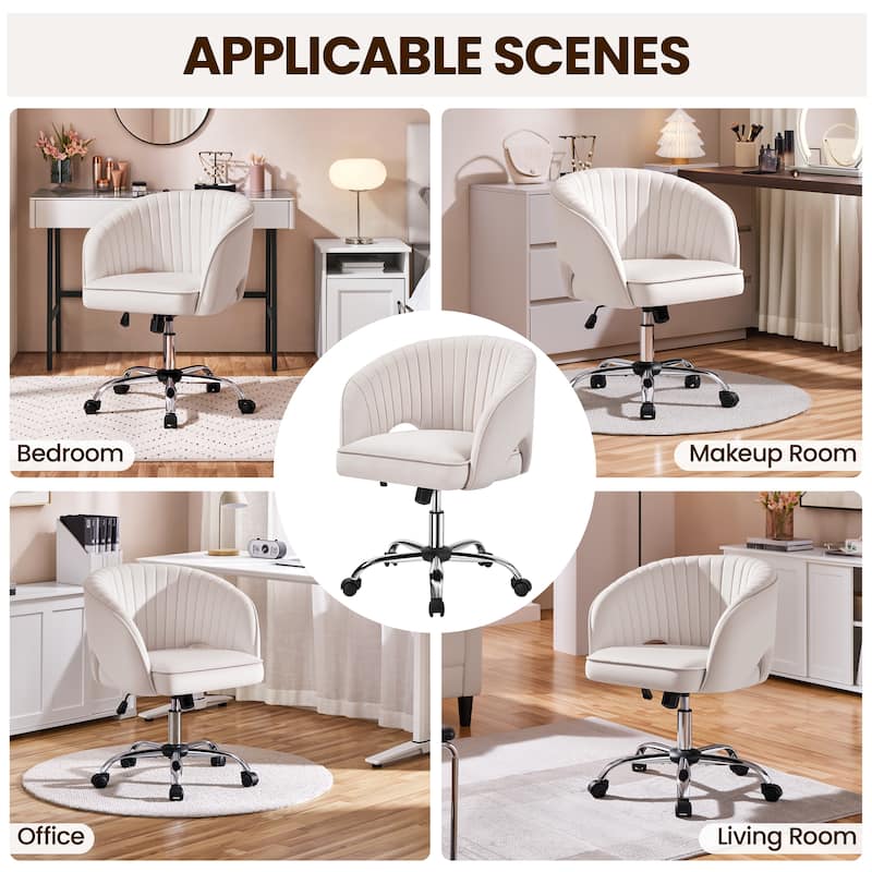 Yaheetech Velvet Office Chair with Tufted Barrel Back, Rolling Wheels, Adjustable Seat Height