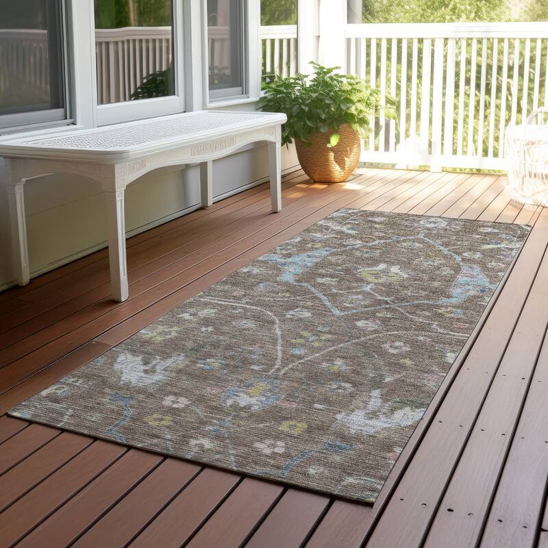 Machine Washable Indoor/ Outdoor Traditional Classic Chantille Rug - Brown - 2'3" x 7'6"
