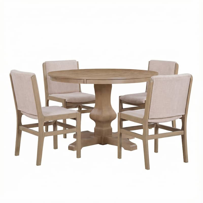 Christopher Knight Home - Rustic 5-Piece Round Pedestal Dining Set with Round Wood Table and Upholstered Armless Dining Chairs