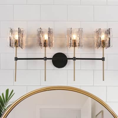 Kasy Modern 4-Light Bathroom Vanity Lights Smokey Grey Glass Wall Sconces