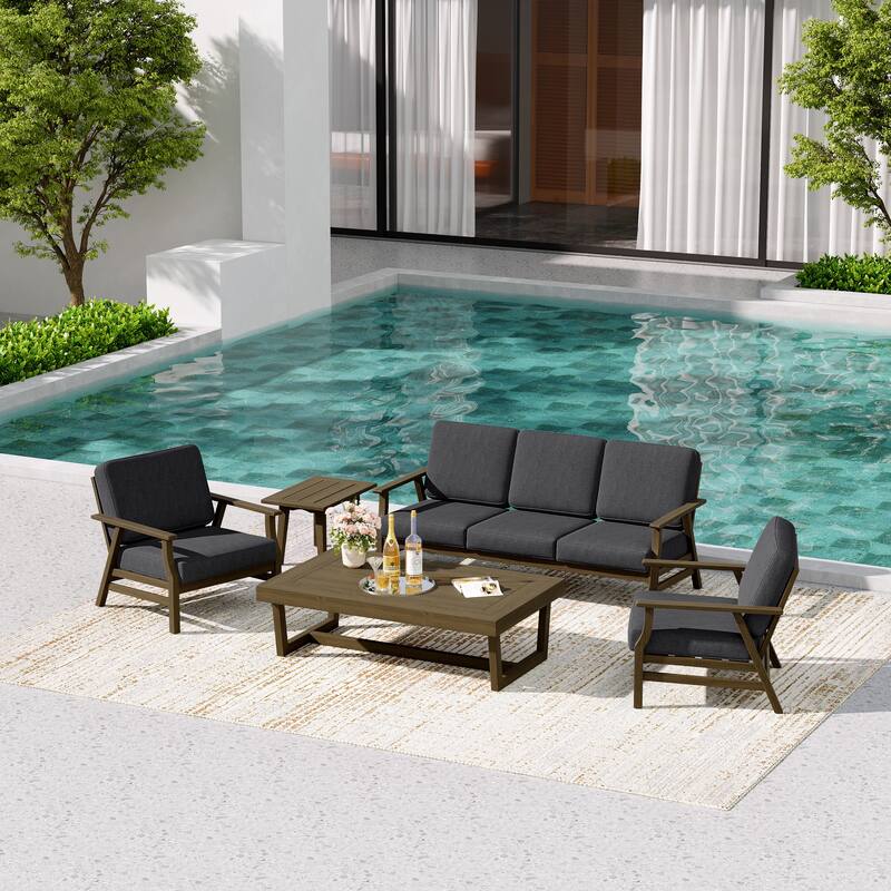 5-Piece Teak Outdoor Conversation Set with Tables.