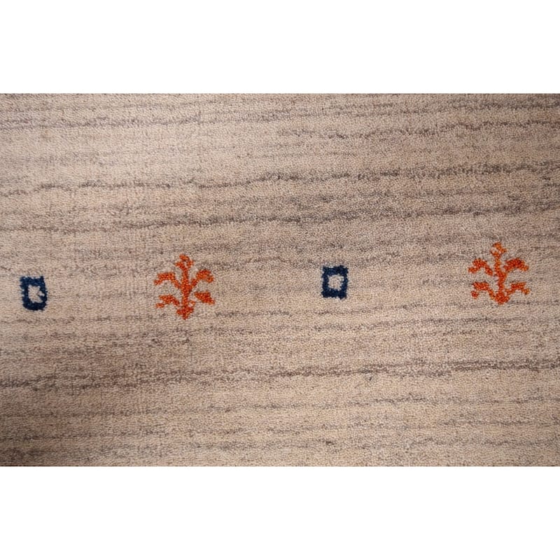 Striped Gabbeh Indian Area Rug Hand-Knotted Beige Wool Carpet - 8'4" x 9'8"