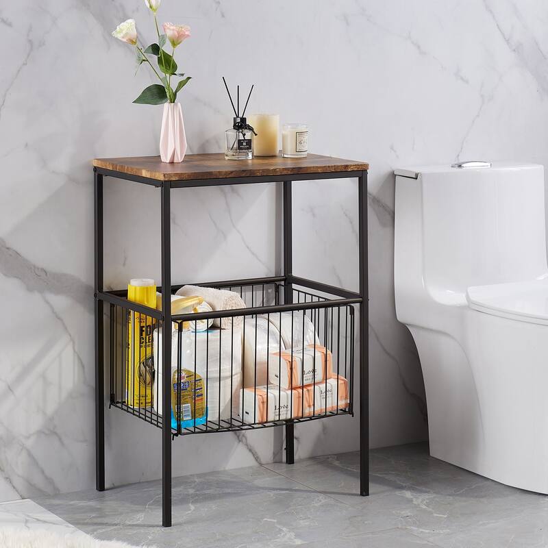 Javlergo Modern Side End Table with Storage Mesh Basket, Set of 2