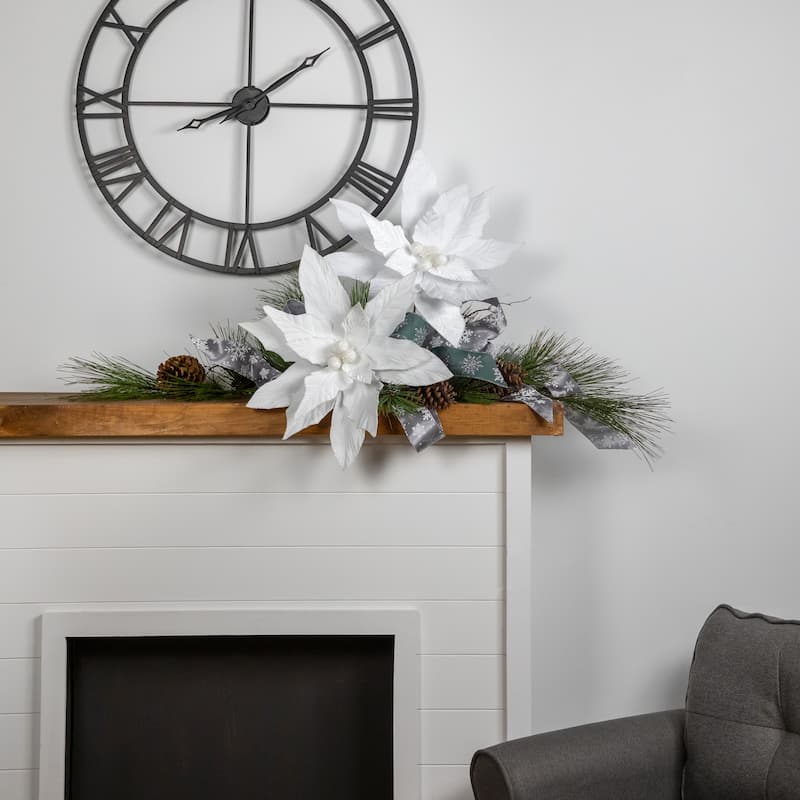 33" Winter White Glittered Poinsettia Large Christmas Pick - 33