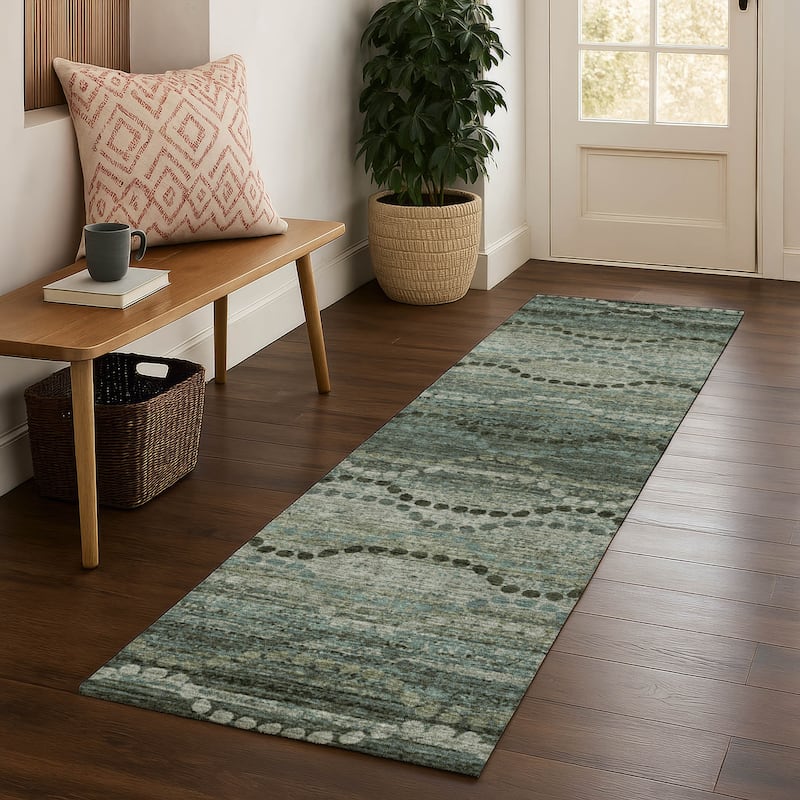 Premium Washable Super Soft Boho Stripes Mayfield Rug - Aloe - 2'3" x 7'6"