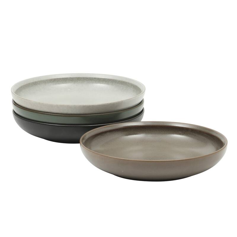 Gibson Elite Beckett 4-Piece Dinner Bowl Set - Reactive Glaze Stoneware - Shallow Pasta Bowls - Multi-Color