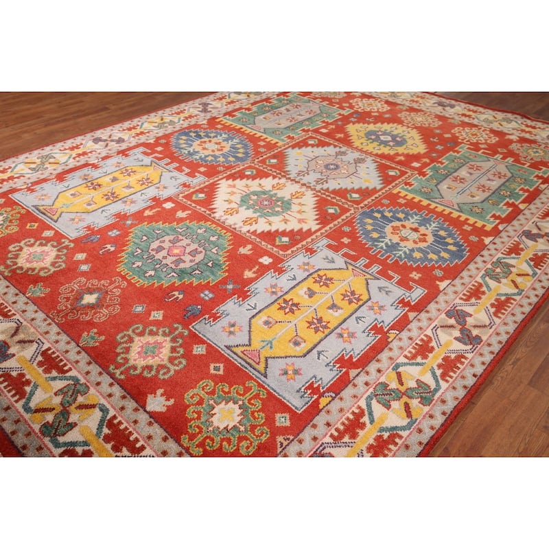 Heriz Serapi Indian Area Rug Handmade Geometric Wool Carpet - 8'10" x 11'9"