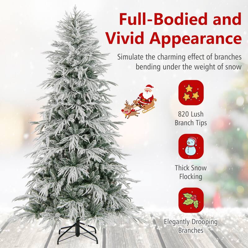 Gymax 6/7/8 FT Artificial Christmas Tree w/1108 PE PVC Branch Tips & - Green, White